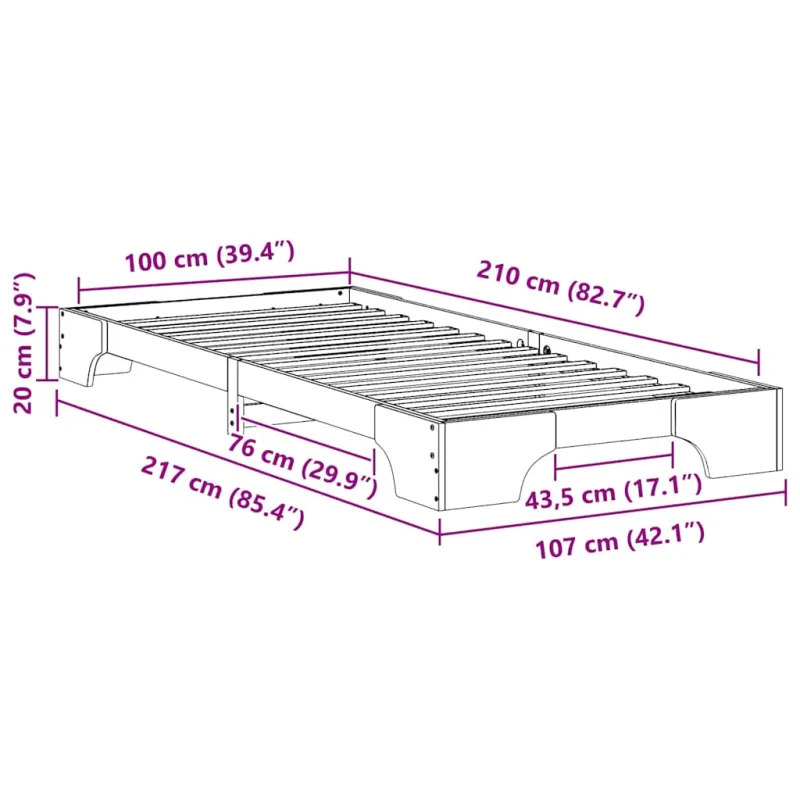 Lovos rėmas Ruda 100 x 210 cm Kietos pušies mediena