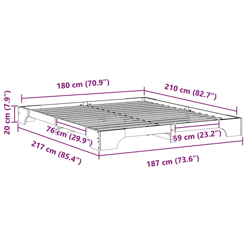 Lovos rėmas Balta 180 x 210 cm Kietos pušies mediena