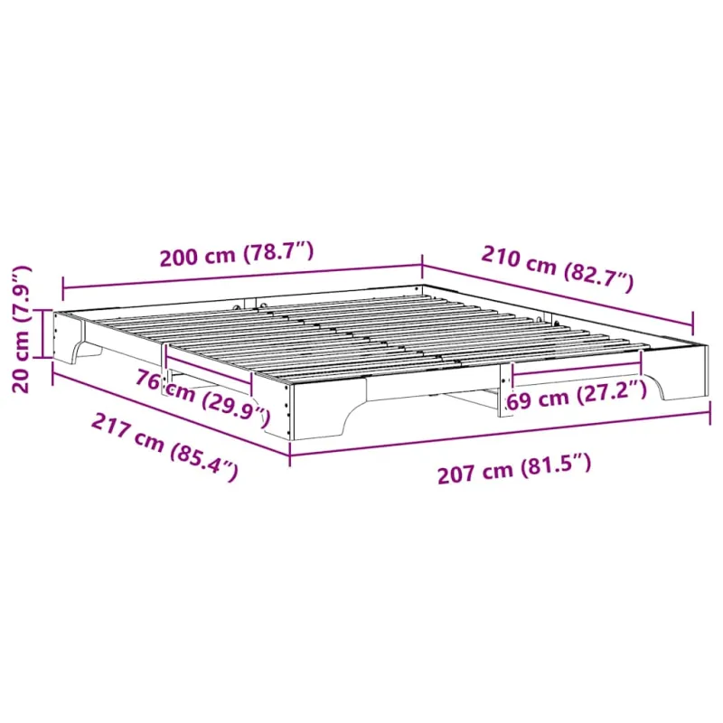 Lovos rėmas Ruda 200 x 210 cm Kietos pušies mediena
