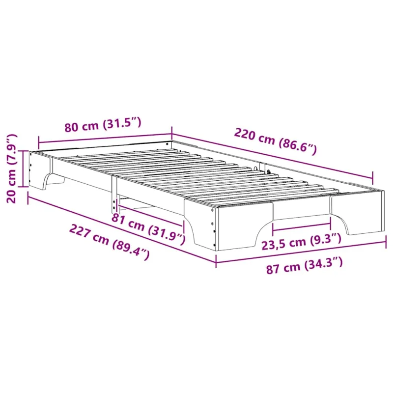 Lovos rėmas Ruda 80 x 220 cm Kietos pušies mediena