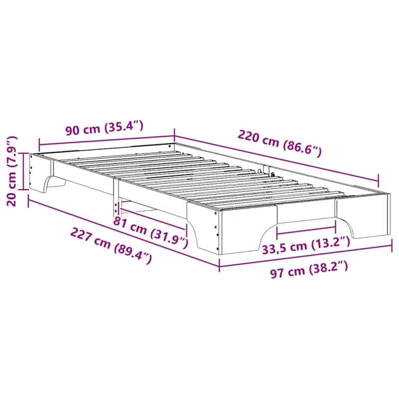 Lovos rėmas Ruda 90 x 220 cm Kietos pušies mediena