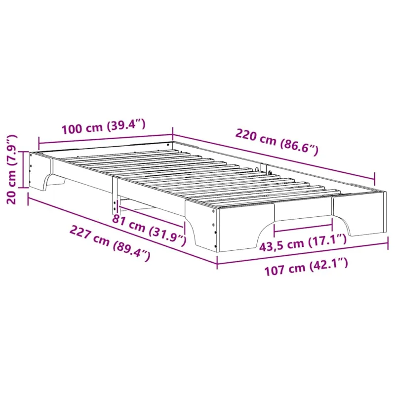 Lovos rėmas Ruda 100 x 220 cm Kietos pušies mediena