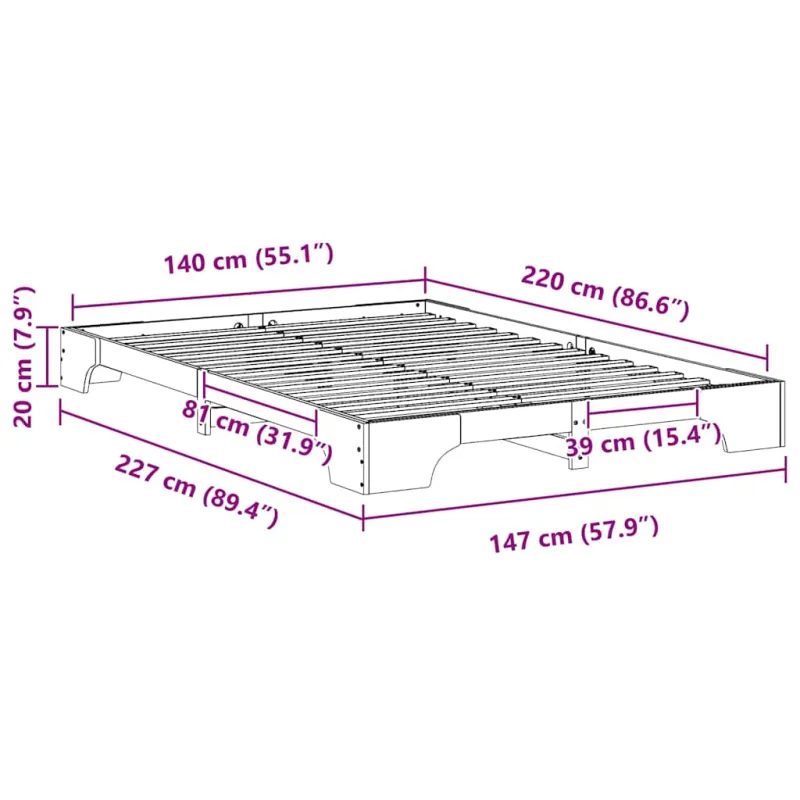 Lovos rėmas Ruda 140 x 220 cm Kietos pušies mediena