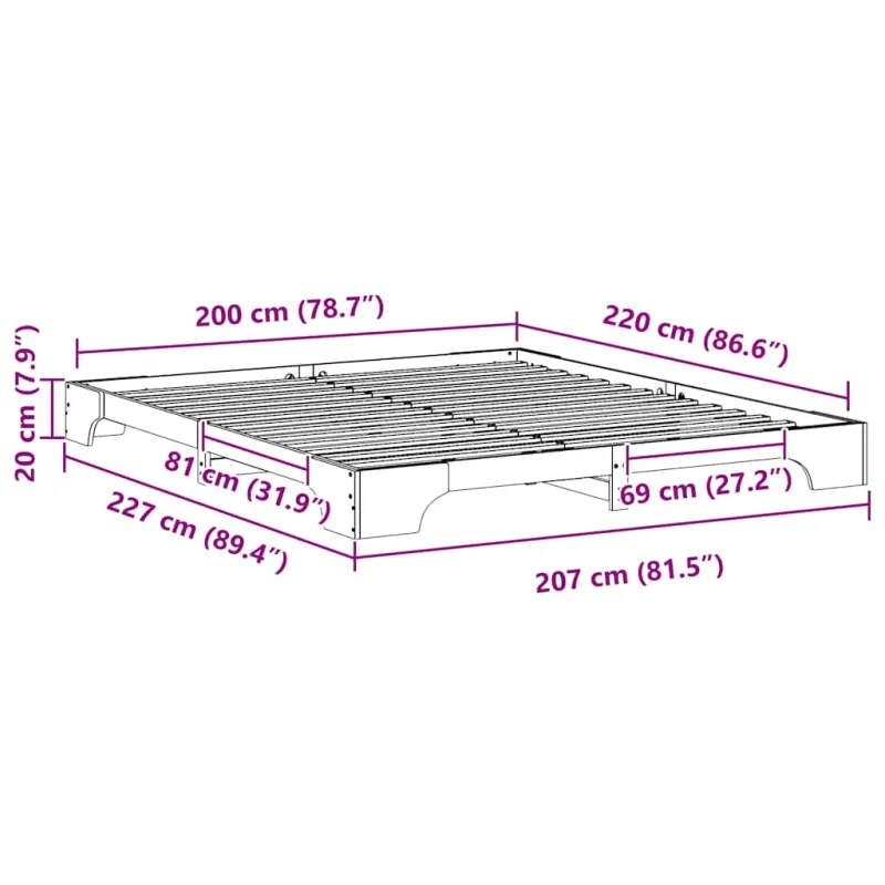 Lovos rėmas Ruda 200 x 220 cm Kietos pušies mediena