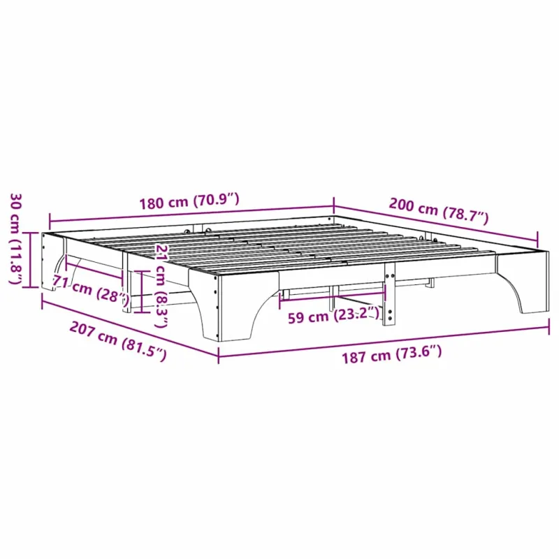 Lovos rėmas Balta 180 x 200 cm Kietos pušies mediena