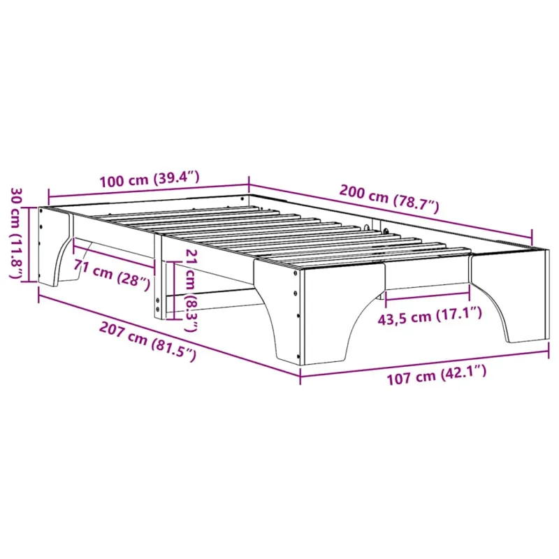 Lovos rėmas Vaško ruda 100 x 200 cm Kietos pušies mediena