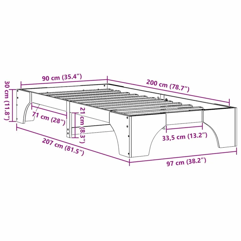 Lovos rėmas Vaško ruda 90 x 200 cm Kietos pušies mediena