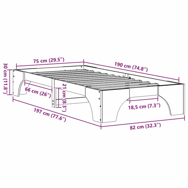 Lovos rėmas Vaško ruda 75 x 190 cm Kietos pušies mediena