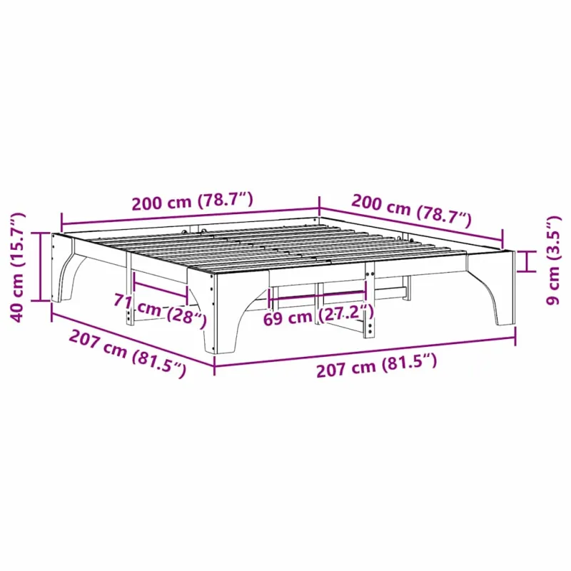 Lovos rėmas Ruda 200 x 200 cm Kietos pušies mediena