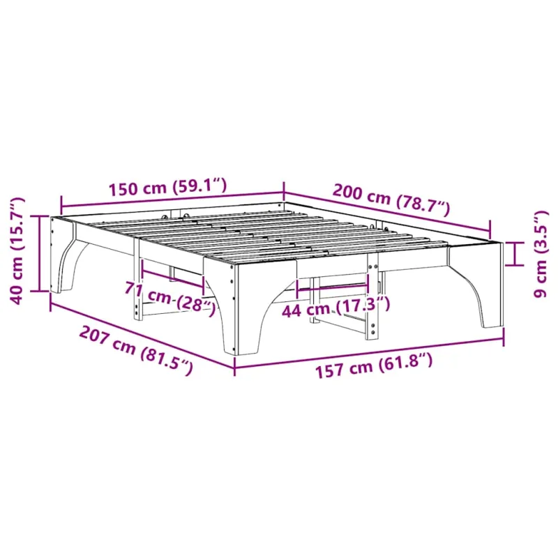 Lovos rėmas Balta 150 x 200 cm Kietos pušies mediena