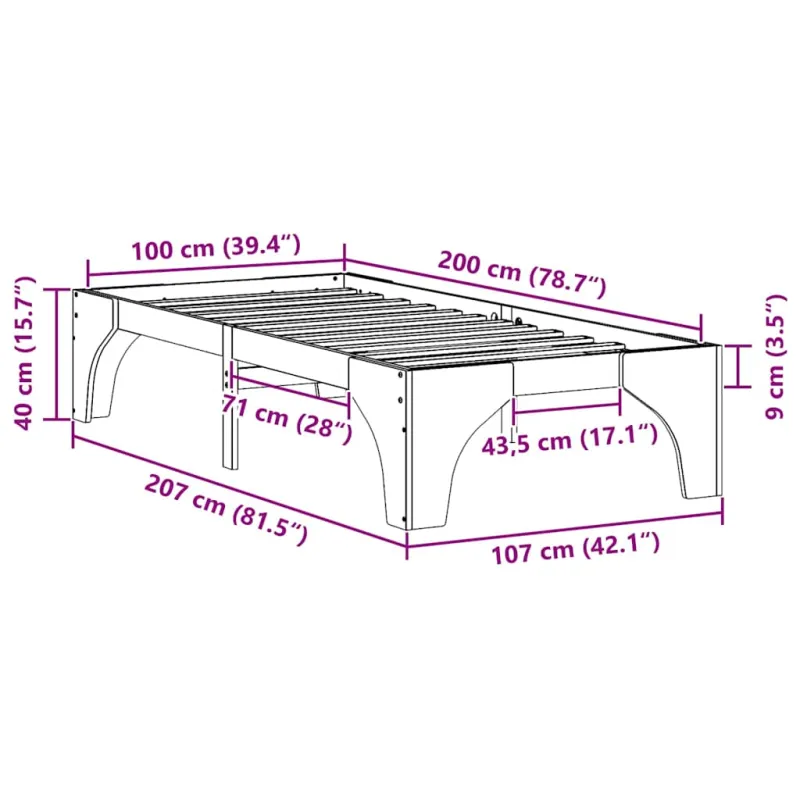 Lovos rėmas Ruda 100 x 200 cm Kietos pušies mediena