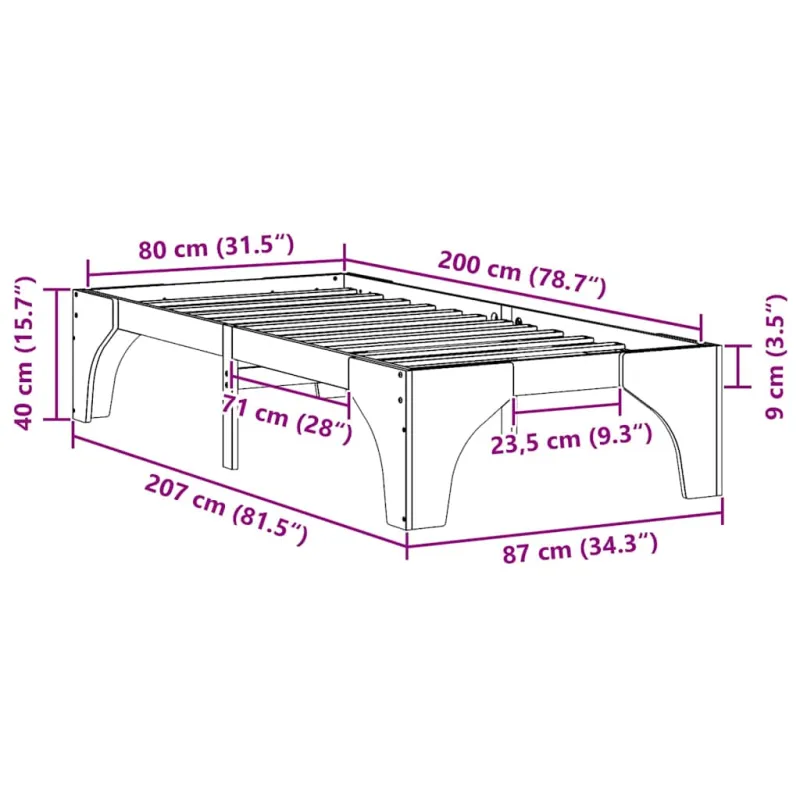 Lovos rėmas Ruda 80 x 200 cm Kietos pušies mediena
