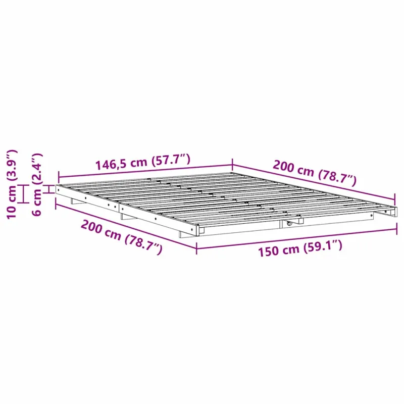 Lovos rėmas Ruda 150 x 200 cm Kietos pušies mediena
