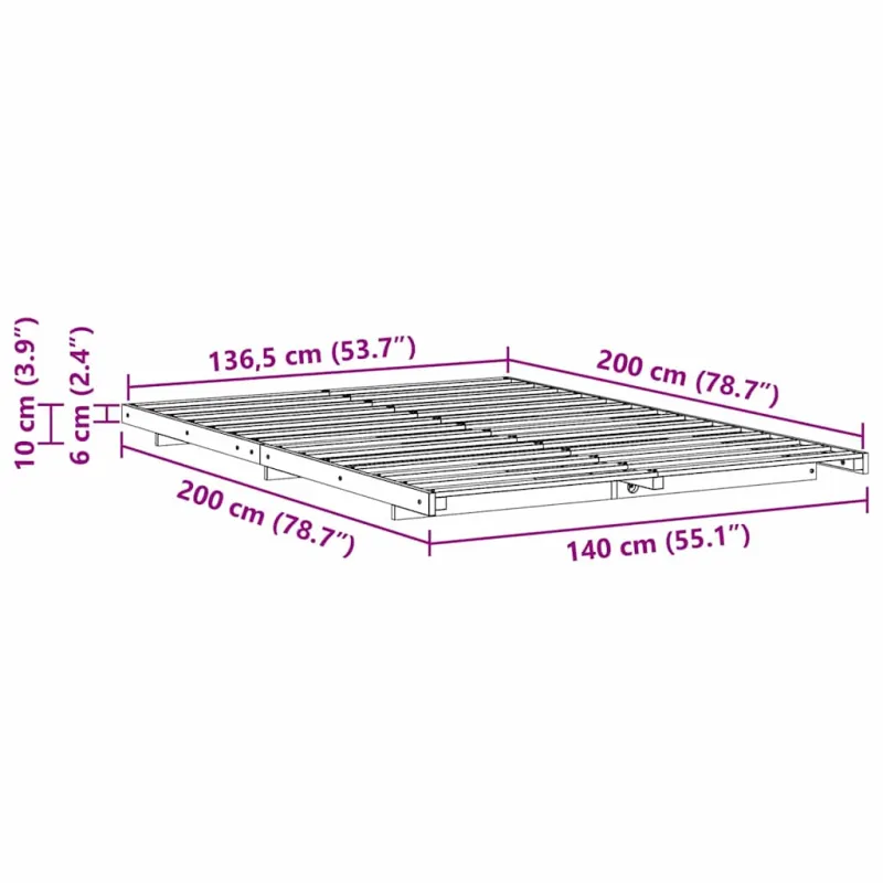 Lovos rėmas Balta 140 x 200 cm Kietos pušies mediena
