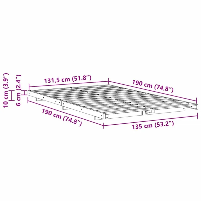 Lovos rėmas Ruda 135 x 190 cm Kietos pušies mediena