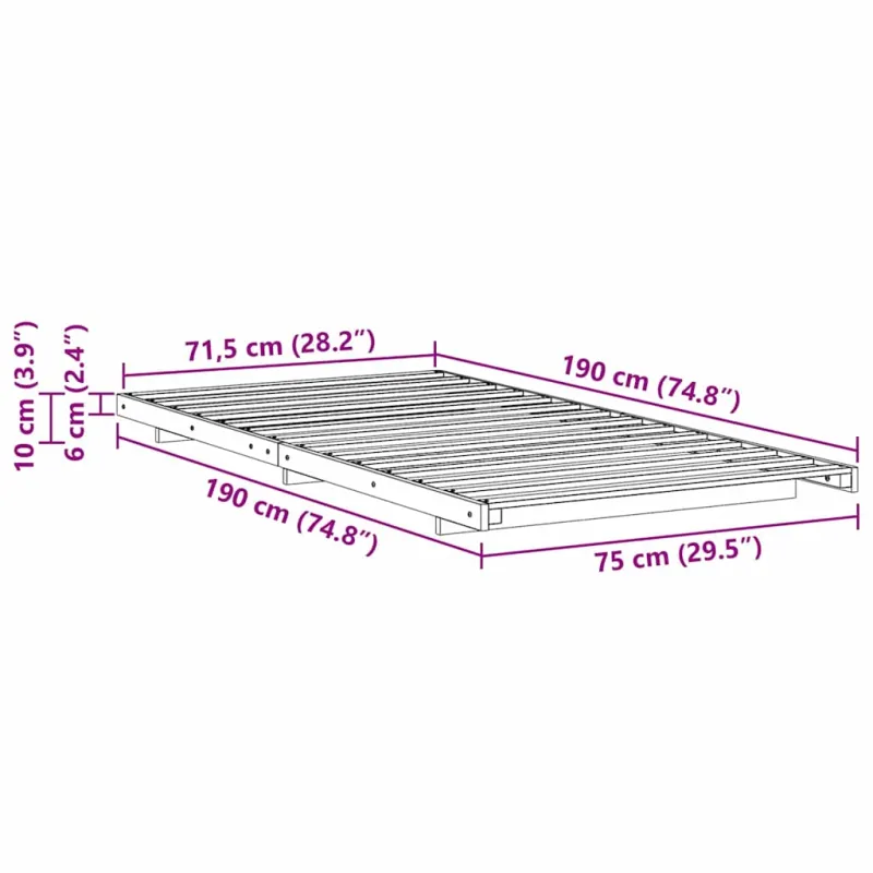 Lovos rėmas Balta 75 x 190 cm Kietos pušies mediena