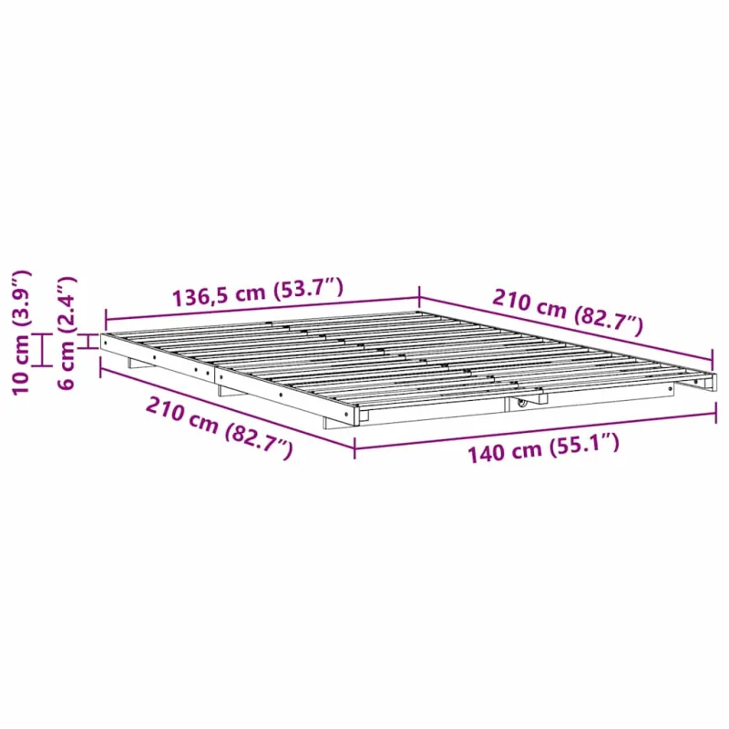 Lovos rėmas Balta 140 x 210 cm Kietos pušies mediena