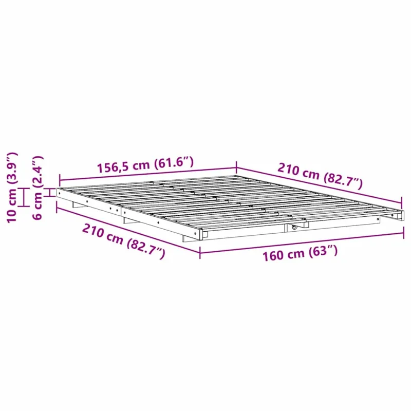 Lovos rėmas Balta 160 x 210 cm Kietos pušies mediena