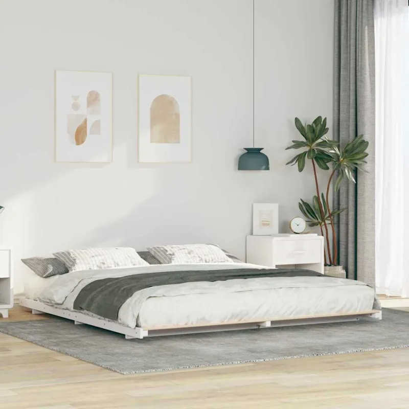 Lovos rėmas Balta 180 x 210 cm Kietos pušies mediena