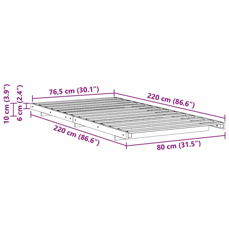 Lovos rėmas Ruda 80 x 220 cm Kietos pušies mediena