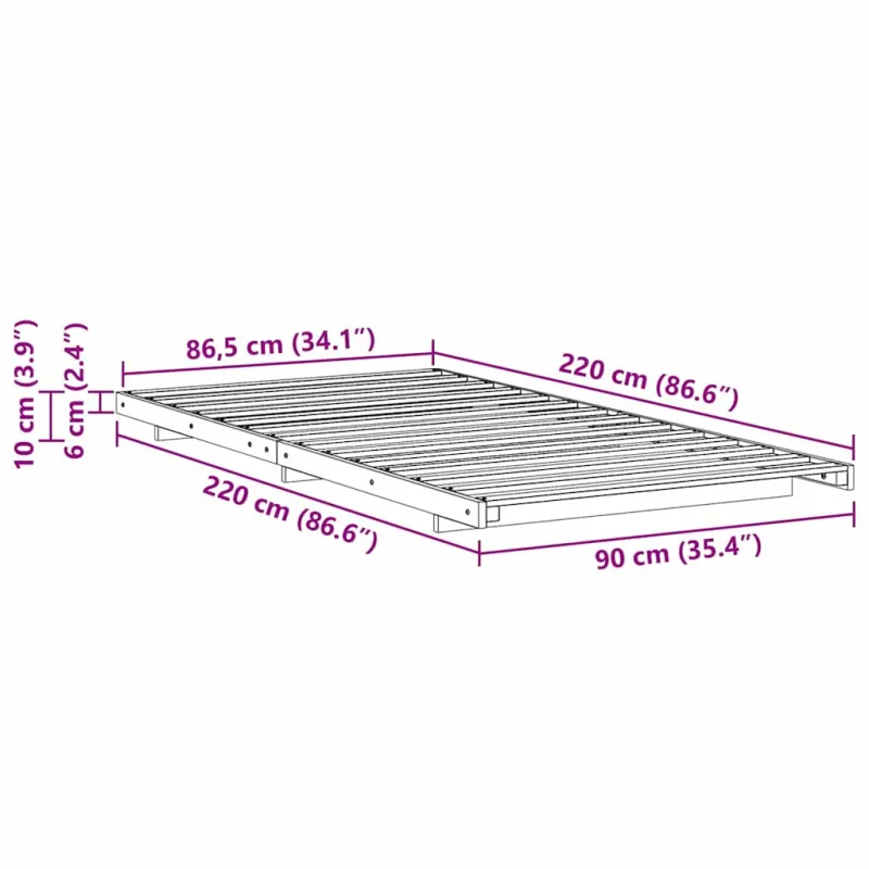 Lovos rėmas Vaško ruda 90 x 220 cm Kietos pušies mediena