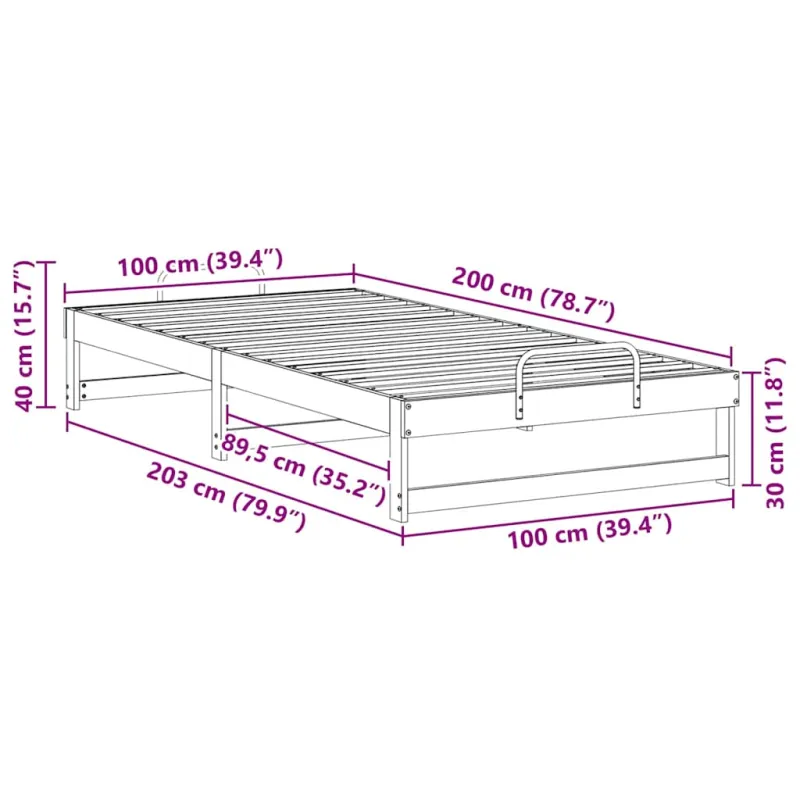 Lovos rėmas Balta 100 x 200 cm Kietos pušies mediena
