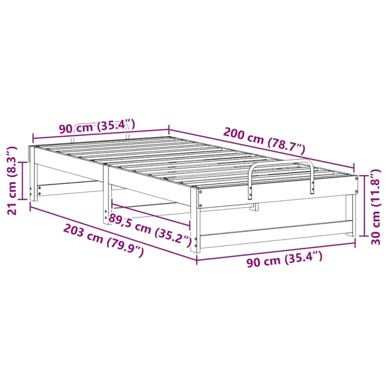 Lovos rėmas Ruda 90 x 200 cm Kietos pušies mediena