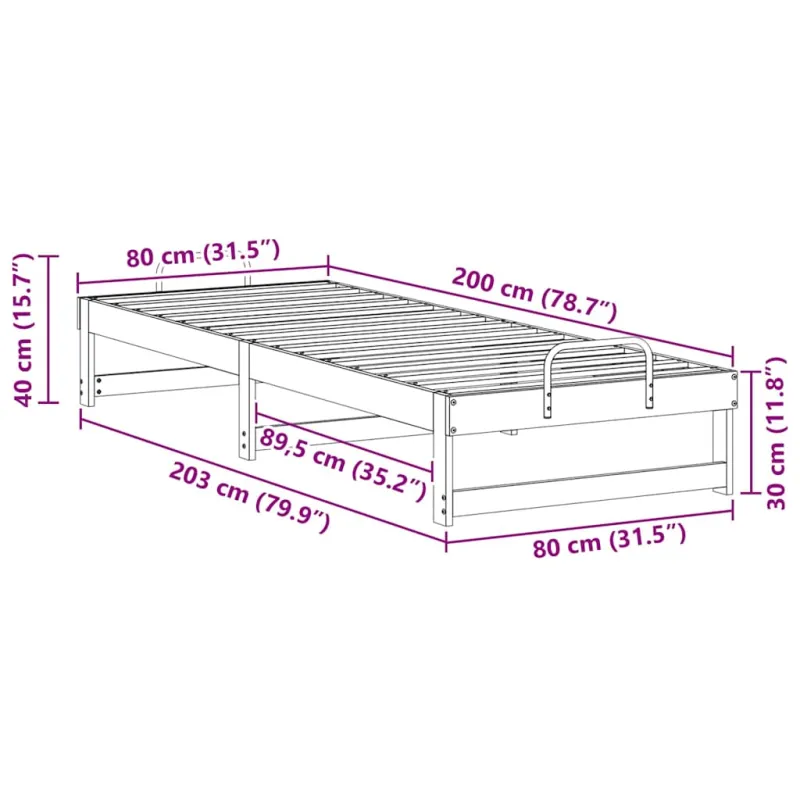 Lovos rėmas Balta 80 x 200 cm Kietos pušies mediena