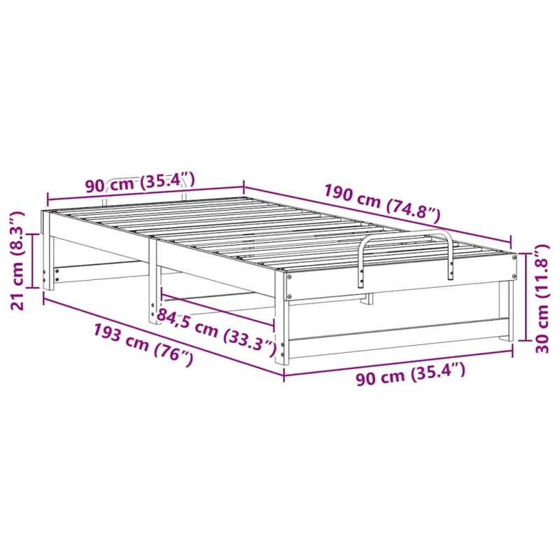 Lovos rėmas Ruda 90 x 190 cm Kietos pušies mediena
