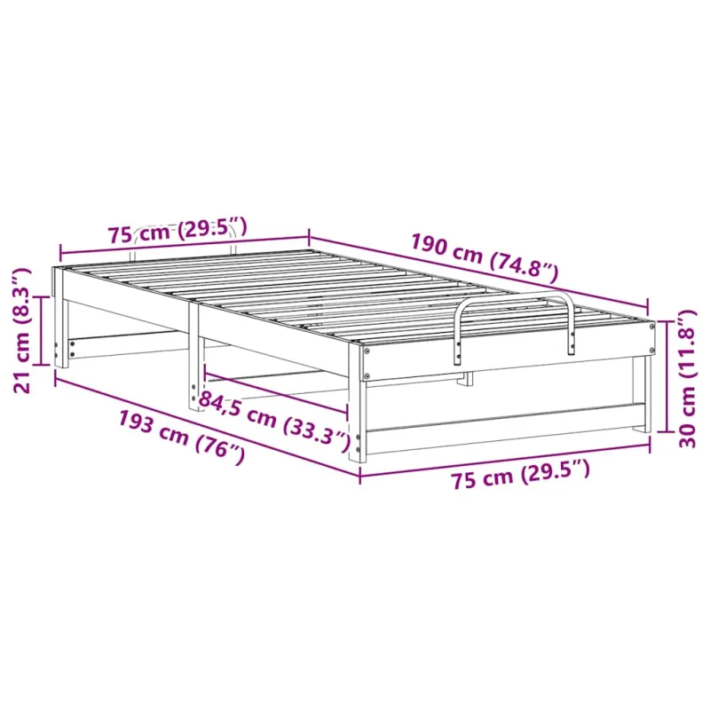 Lovos rėmas Ruda 75 x 190 cm Kietos pušies mediena