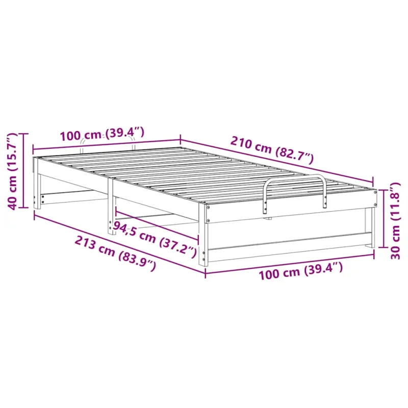 Lovos rėmas Balta 100 x 210 cm Kietos pušies mediena