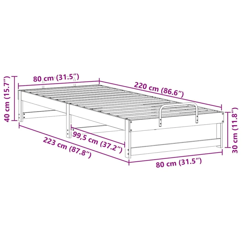 Lovos rėmas Ruda 80 x 220 cm Kietos pušies mediena