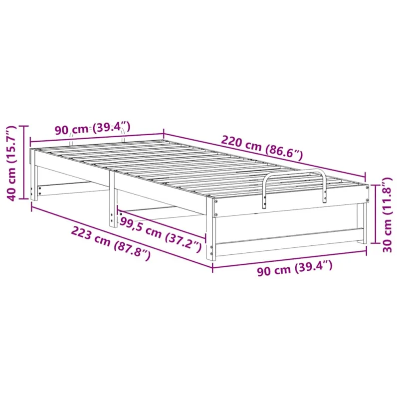 Lovos rėmas Ruda 90 x 220 cm Kietos pušies mediena