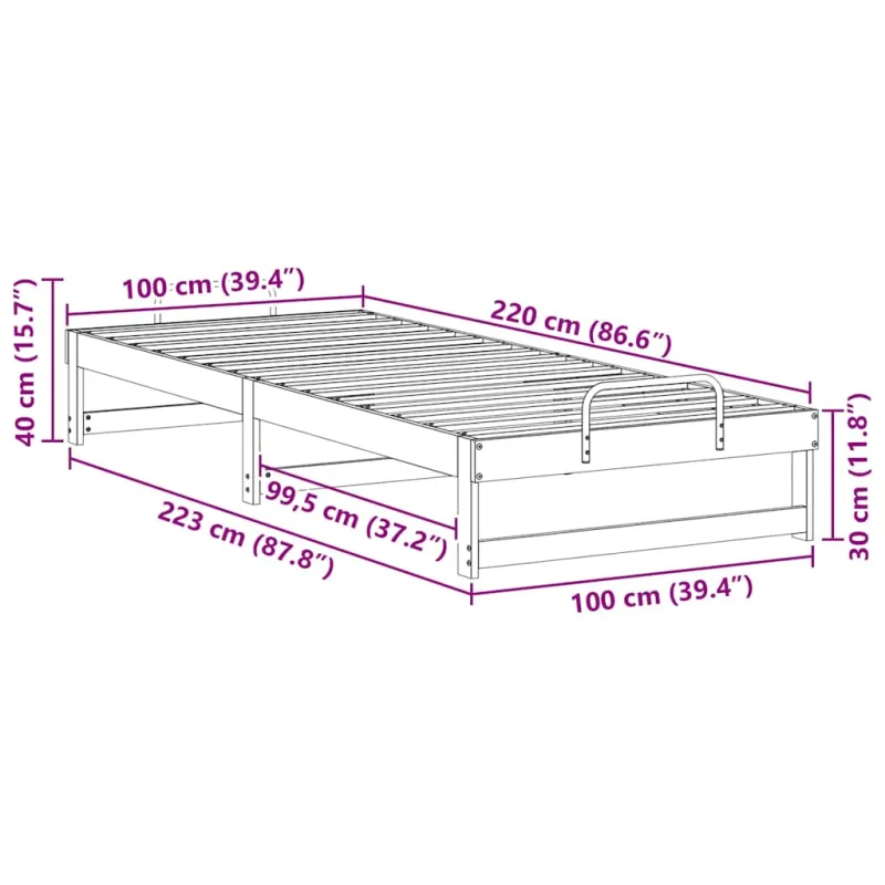 Lovos rėmas Balta 100 x 220 cm Kietos pušies mediena