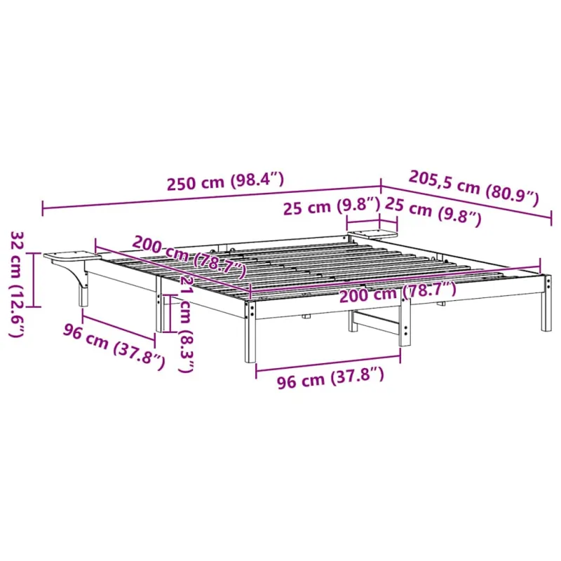 Lovos rėmas Natūrali 200 x 200 cm Kietos pušies mediena