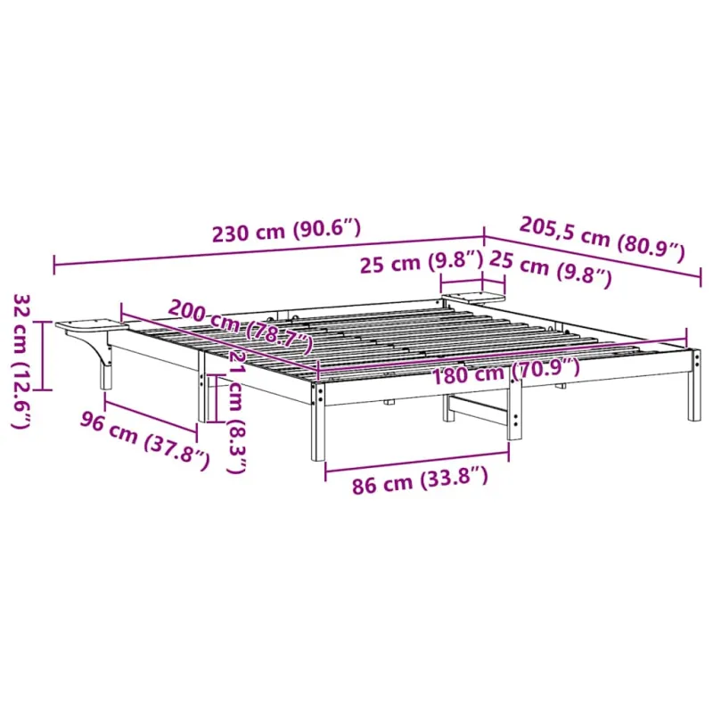 Lovos rėmas Balta 180 x 200 cm Kietos pušies mediena