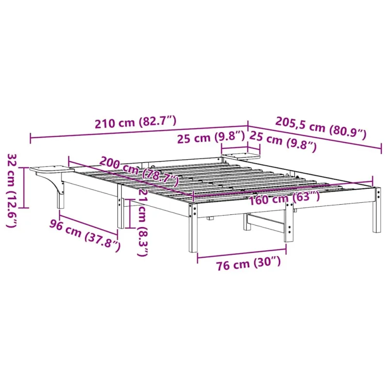 Lovos rėmas Vaško ruda 160 x 200 cm Kietos pušies mediena