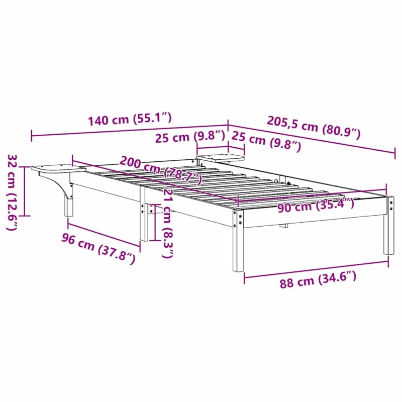 Lovos rėmas Balta 90 x 200 cm Kietos pušies mediena