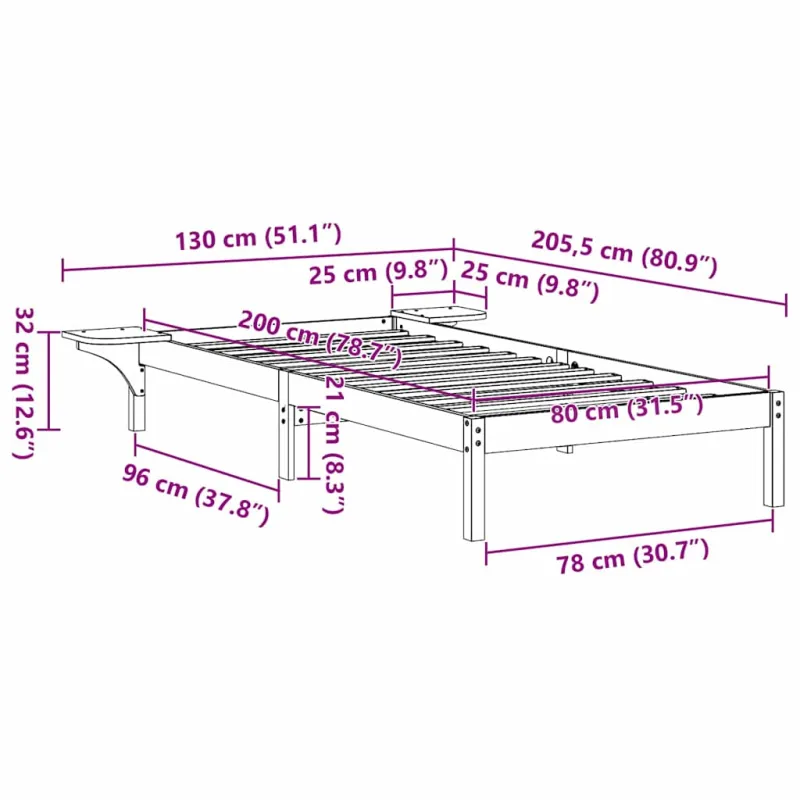 Lovos rėmas Vaško ruda 80 x 200 cm Kietos pušies mediena