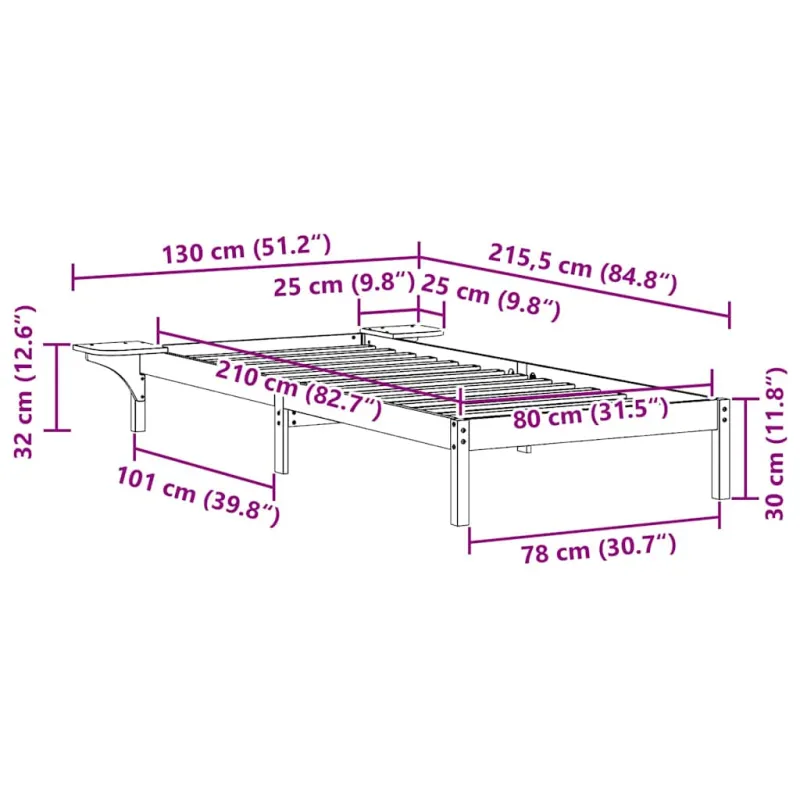 Lovos rėmas su šoninėmis stalelėmis Natūrali 80 x 210 cm