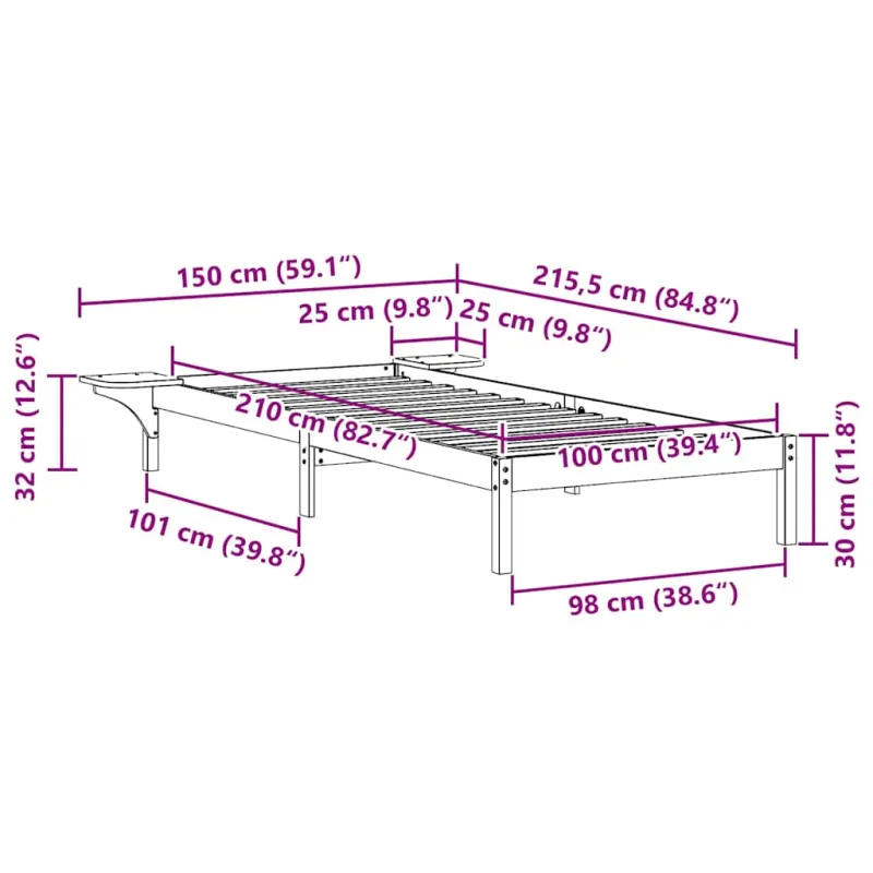 Lovos rėmas su šoninėmis stalelėmis Vaško ruda 100 x 210 cm