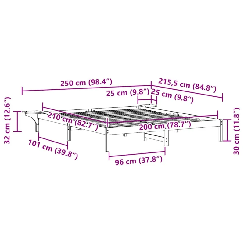 Lovos rėmas su šoninėmis stalelėmis Natūrali 200 x 210 cm