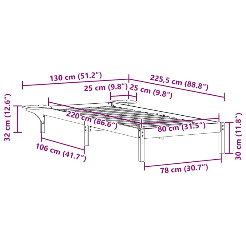Lovos rėmas su šoninėmis stalelėmis Natūrali 80 x 220 cm