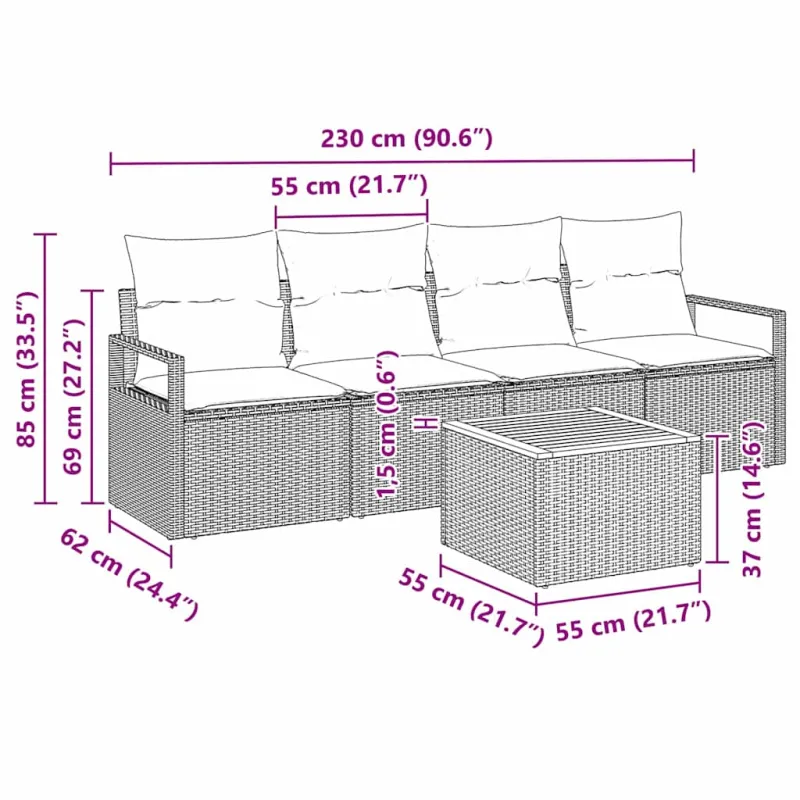 Sodo sohvaryhmä tyynyine 5 osaa, hiekanvärinen polyrattanu