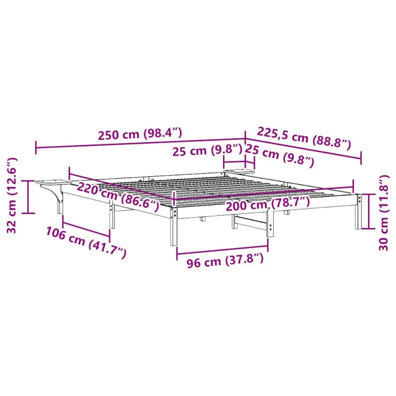 Lovos rėmas su šoninėmis stalelėmis Natūrali 200 x 220 cm