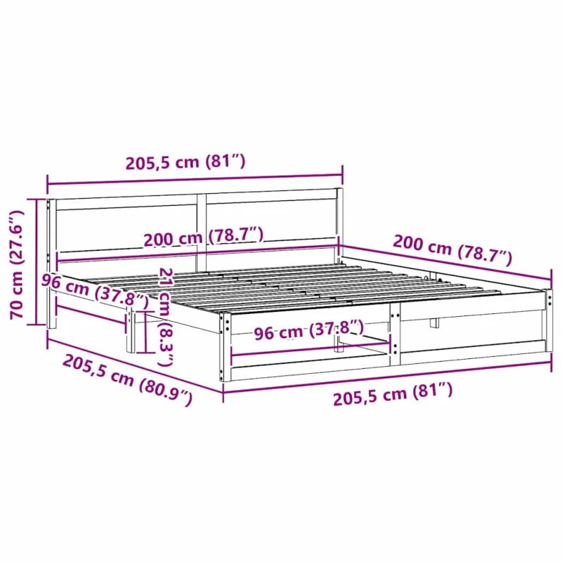 Lovos rėmas Natūrali 200 x 200 cm Kietos pušies mediena