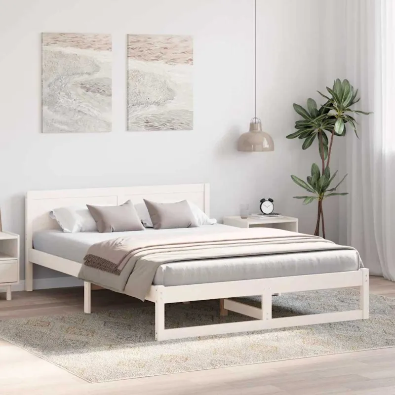 Lovos rėmas Balta 160 x 200 cm Kietos pušies mediena