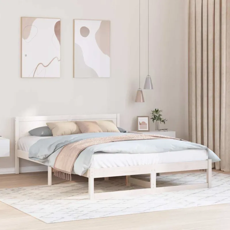 Lovos rėmas Balta 150 x 200 cm Kietos pušies mediena