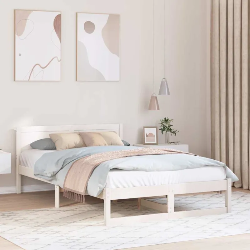Lovos rėmas Balta 135 x 190 cm Kietos pušies mediena