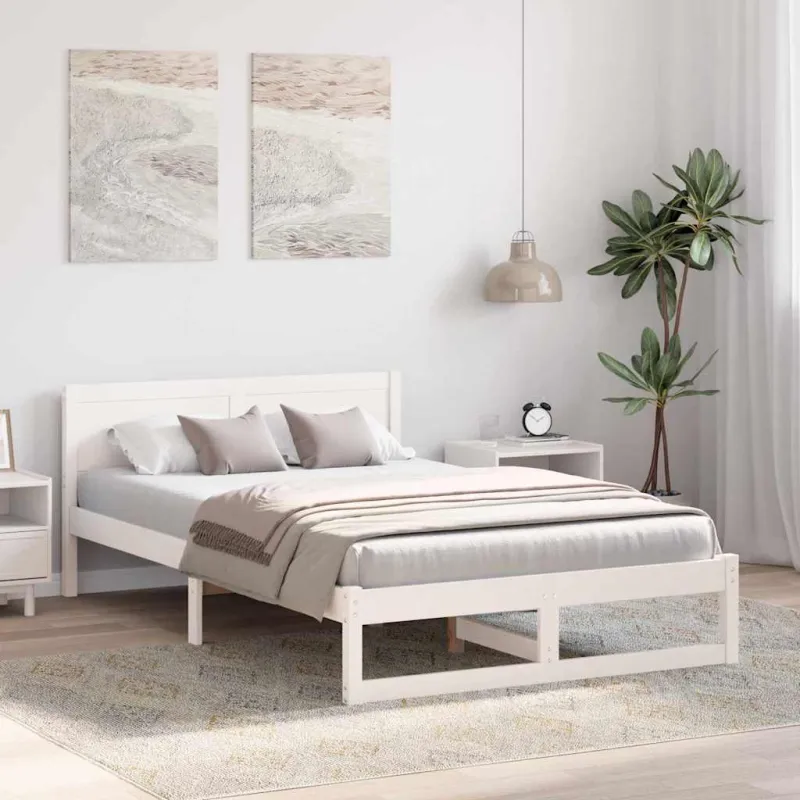 Lovos rėmas Balta 135 x 190 cm Kietos pušies mediena